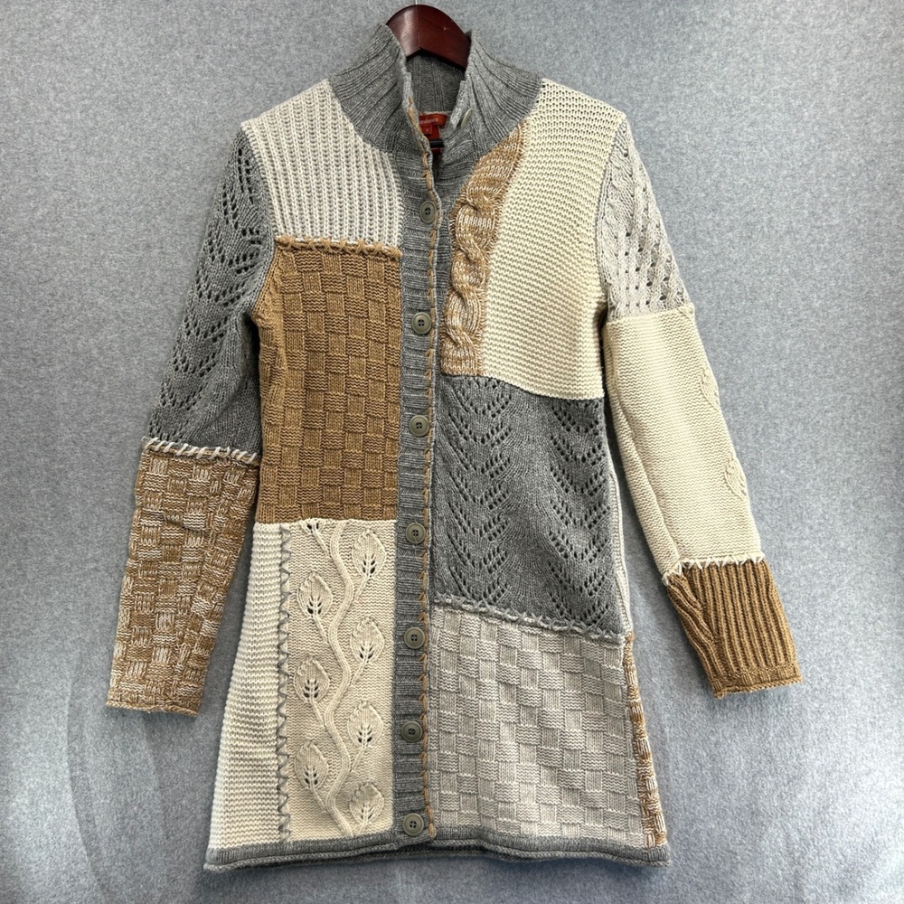 Sundance‎ Cardigan Gray Patchwork Mixed Knit Wool Blend Women Size Small